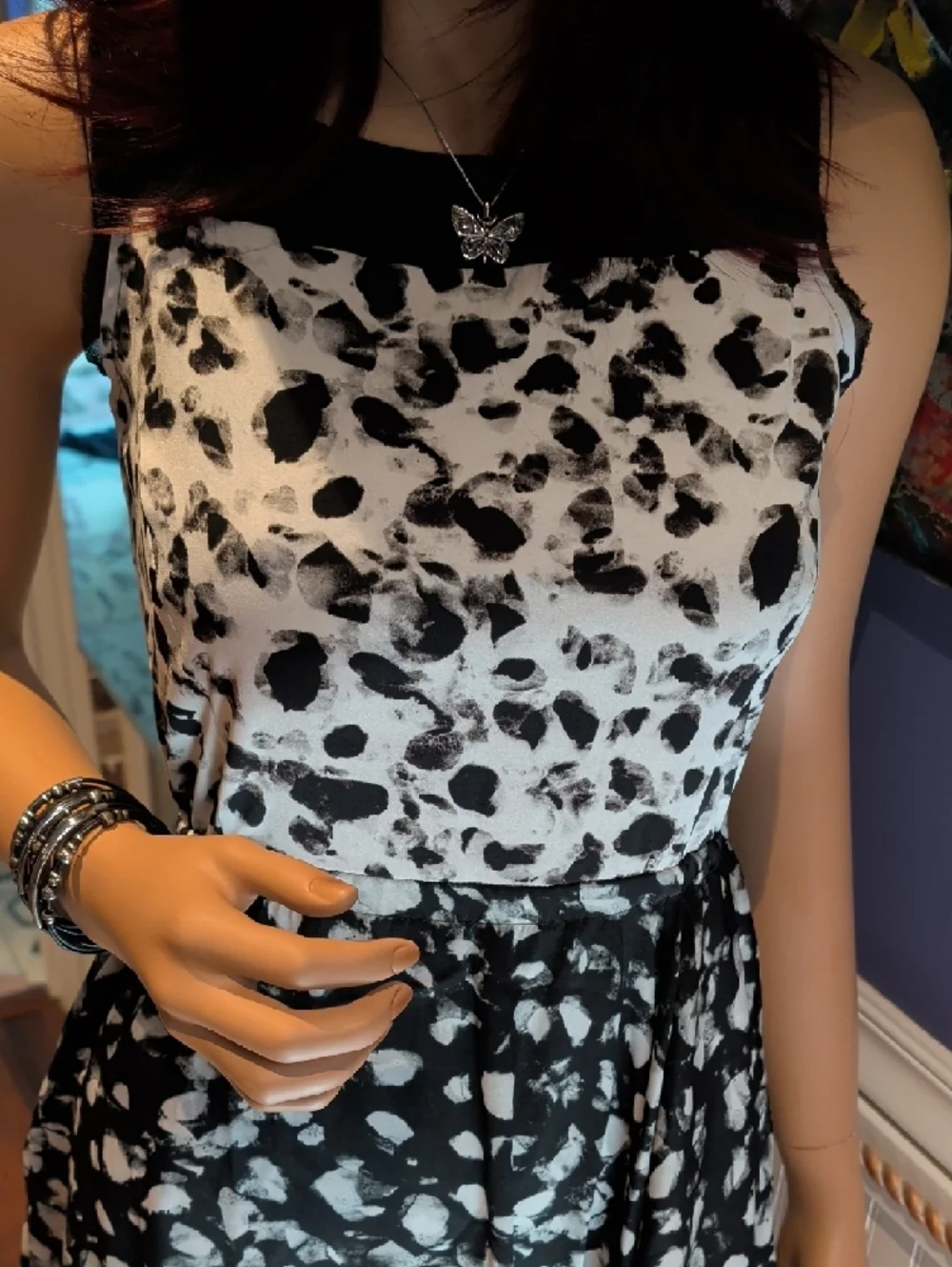 Simply Vera Vera Wang Black & White Printed Sleeveless A-Line Dress - Picture 6 of 7